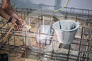 Worker welding steel structure