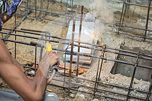 Worker welding steel structure