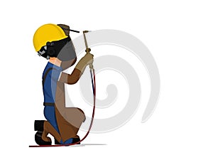 A worker is welding on white background