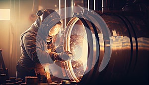 Worker welding on a workshop. AI art generated