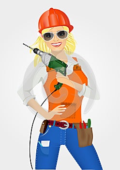 Worker woman with drill