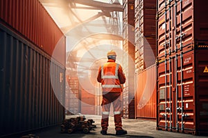 A worker working at container , Man worker managing the import and export container