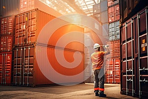 A worker working at container , Man worker managing the import and export container