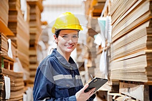 Worker are working inventory in Large Warehouse.