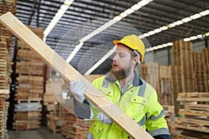 Worker are working at lumber yard in Large Warehouse.