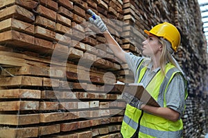 Worker are working at lumber yard in Large Warehouse.