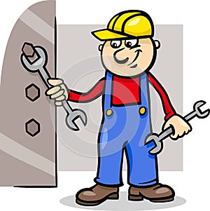 Worker with wrench cartoon illustration