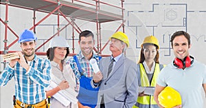 Workers with 3D scaffolding