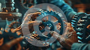 Workers Assembling Precision Gears.AI generated image