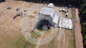 workers build a concert stage. Concept High-rise works. metal designs