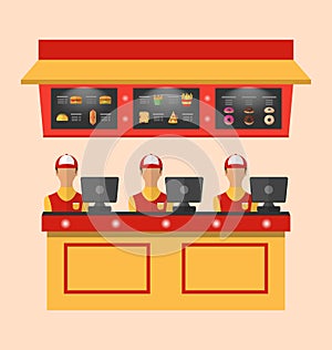 Workers with Cash Register in Cafe