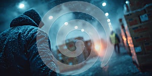 Workers in Cold Storage Facility with Ice Crates