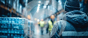 Workers in Cold Storage Facility with Ice Crates