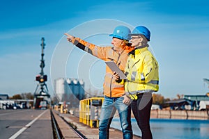 Workers in a commercial river port