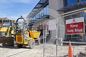 Workers and construction machinery where the new Grantham cinema will open.