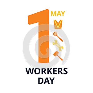 Workers day banner with date and work tools on a white background