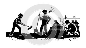 Workers Digging Earth. Construction or Labor Silhouette, vector design Generative AI