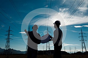 Workers at electricity station
