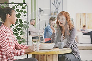 Workers having coffee break