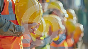 The Workers Holding Helmets. AI generated