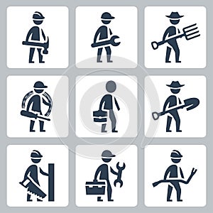 Workers icons: builder, machinist, farmer, electrician, businessman, carpenter