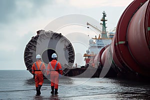Workers inspecting the undersea gas pipeline: The focus be on the importance of regular maintenance and inspection of the pipeline