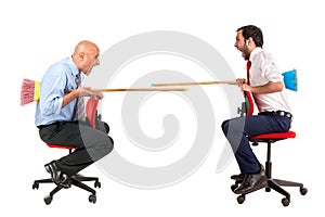 Workers jousting isolated