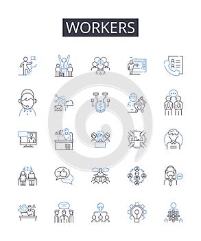 Workers line icons collection. Employees, Staff, Laborers, Operators, Personnel, Colleagues, Teammates vector and linear