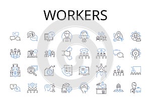 Workers line icons collection. Employees, Staff, Laborers, Operators, Personnel, Colleagues, Teammates vector and linear