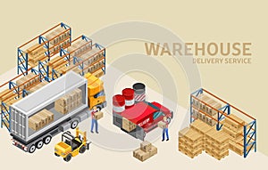 Workers loading truck and van in warehouse