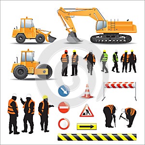 Workers and machines for road construction