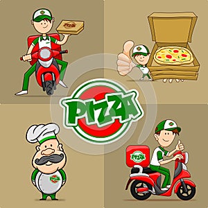 the workers of a pizzeria consisting of chefs and couriers