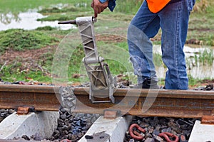 Workers preparing equipment maintenance of the railway