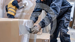 The warehouse workers pack boxes. AI generated