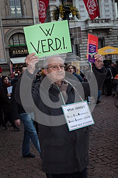 Workers protesting in front of La Scala opera house in Milan, Italy