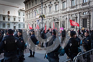 Workers protesting in front of La Scala opera house in Milan, Italy