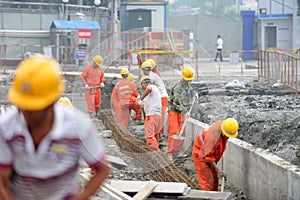 Workers are repairing road