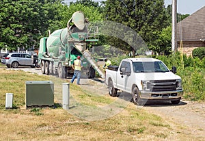 Workers Rinsing Cement Truck Chute During Drought