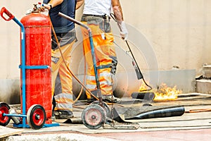 Workers on a road construction, industry and Teamwork work conzept