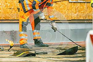 Workers on a road or roof construction, industry and Teamwork work conzept