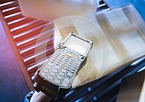 Workers Scanning Bar Code Scanner on Package Boxes. Shipping Storehouse. Shipment Boxes.