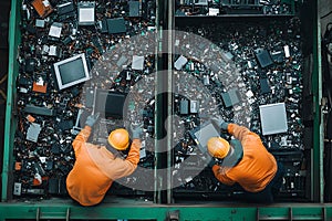 Workers sorting e-waste
