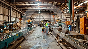 Workers Sorting Materials at Recycling Plant