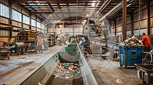 Workers Sorting Materials at Recycling Plant