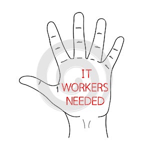 IT Workers or Support Needed. Message of Hiring Computer Scientists on paper. Editable hand drawn contour. Sketch in