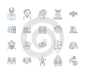 Workers testing line icons collection. Assessments, Trials, Experiments, Diagnosis, Inspections, Evaluations