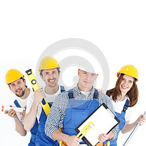 Workers with tools and contract