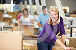 Workers In Warehouse Preparing Goods For Dispatch