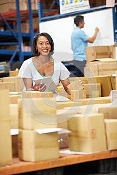 Workers In Warehouse Preparing Goods For Dispatch