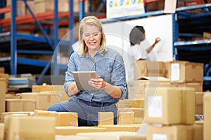 Workers In Warehouse Preparing Goods For Dispatch